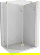 Mexen Lunar pentagonal right-hinged shower cabin 100 x 80 cm, transparent, brushed gold - 831-100P-080L-55-00-P