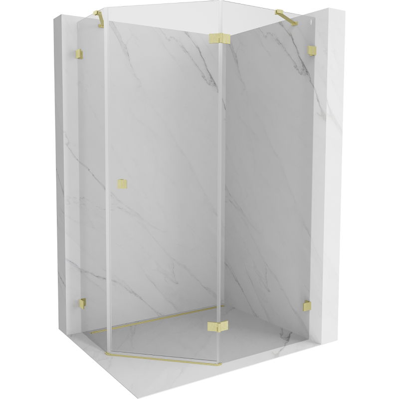 Mexen Lunar pentagonal shower enclosure right hinged 100 x 100 cm, transparent, brushed gold - 831-100P-100L-55-00-P