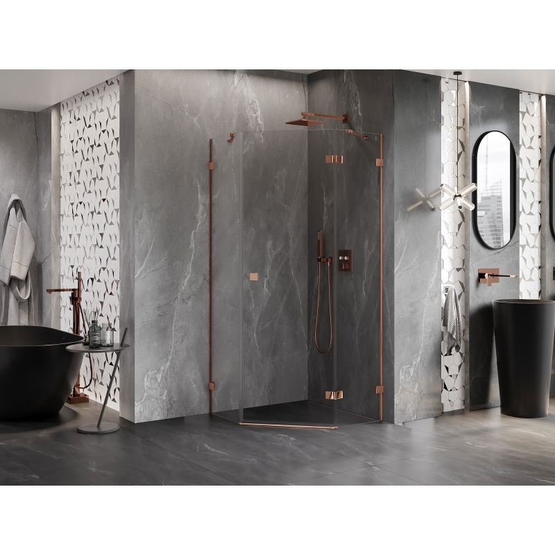 Mexen Lunar pentagonal shower enclosure right door 80 x 80 cm, transparent, pink gold - 831-080P-080L-60-00-P