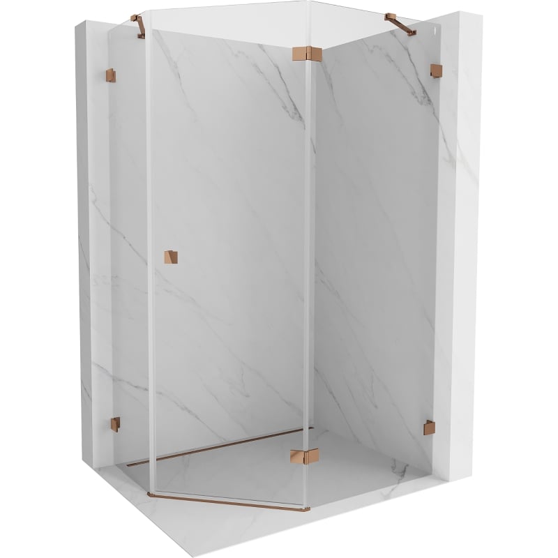 Mexen Lunar pentagonal right-hand hinged shower enclosure 90 x 80 cm, transparent, rose gold - 831-090P-080L-60-00-P