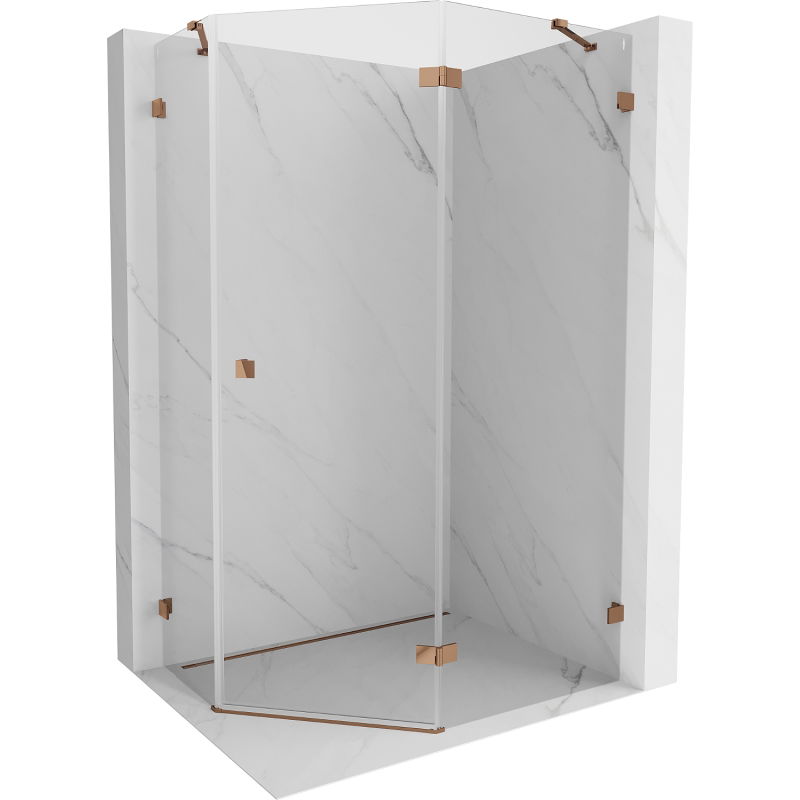 Mexen Lunar Pentagonal Right-Pivot Shower Enclosure 90 x 80 cm, Transparent, Rose Gold - 831-090P-080L-60-00-P