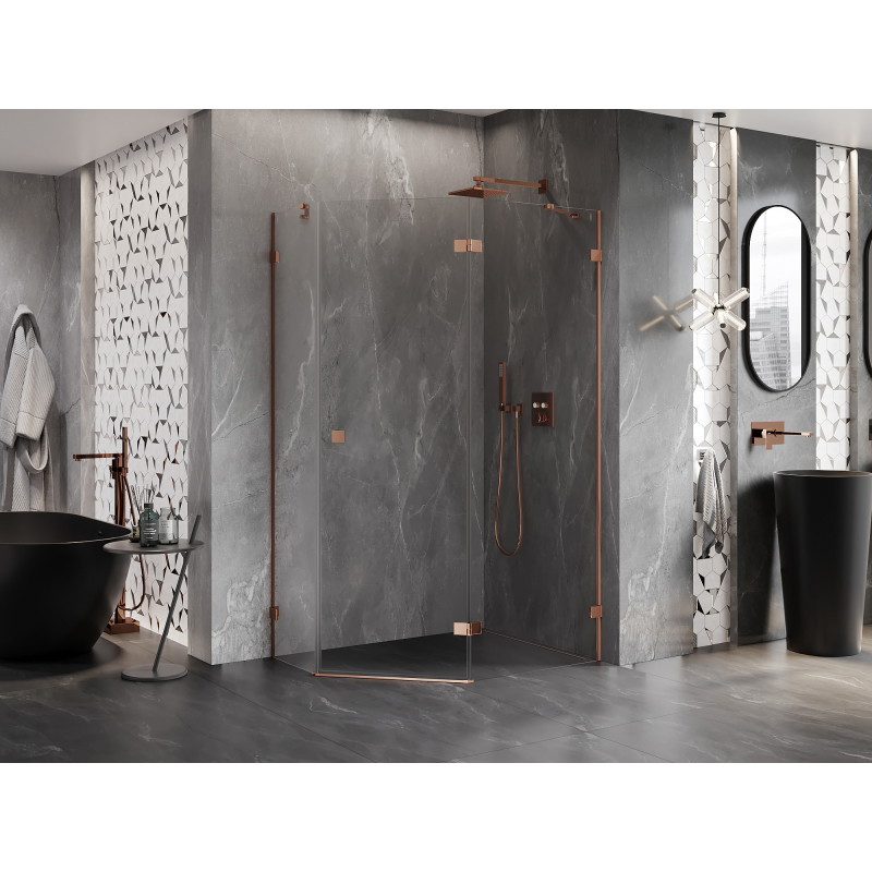 Mexen Lunar pentagonal right swing shower cabin 100 x 80 cm, transparent, rose gold - 831-100P-080L-60-00-P