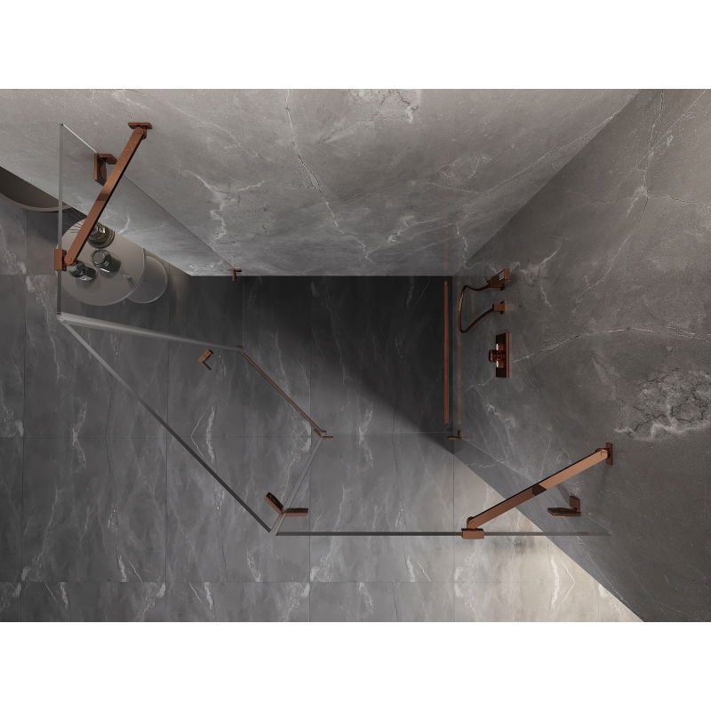 Mexen Lunar right-hinged pentagonal shower cabin 100 x 90 cm, transparent, pink gold - 831-100P-090L-60-00-P