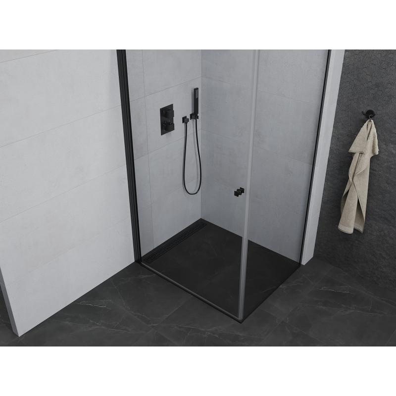 Mexen Pretoria 90 x 80 cm Pivot Shower Enclosure, Transparent, Black - 852-090-080-70-00