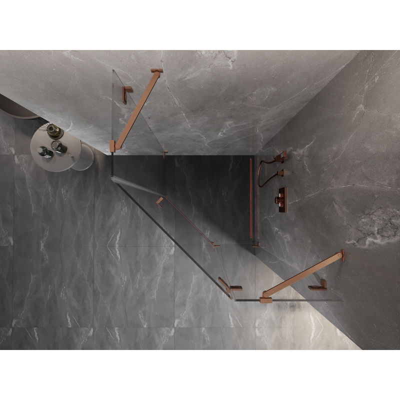 Mexen Lunar pentagonal right-hand hinged shower cabin 80 x 80 cm, transparent, brushed copper - 831-080P-080L-65-00-P