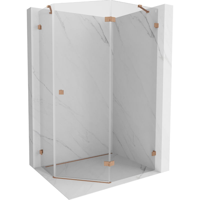 Mexen Lunar pentagonal shower enclosure, right hinge, 90 x 80 cm, transparent, brushed copper - 831-090P-080L-65-00-P