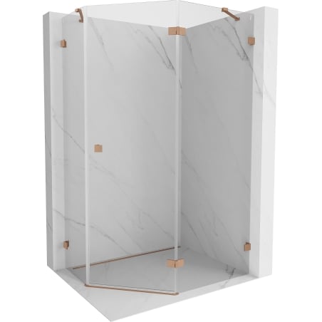 Mexen Lunar pentagonal shower enclosure, right hinge, 90 x 80 cm, transparent, brushed copper - 831-090P-080L-65-00-P