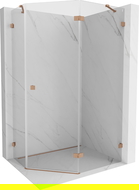 Mexen Lunar pentagon-shaped shower enclosure hinged right 90 x 80 cm, transparent, brushed copper - 831-090P-080L-65-00-P