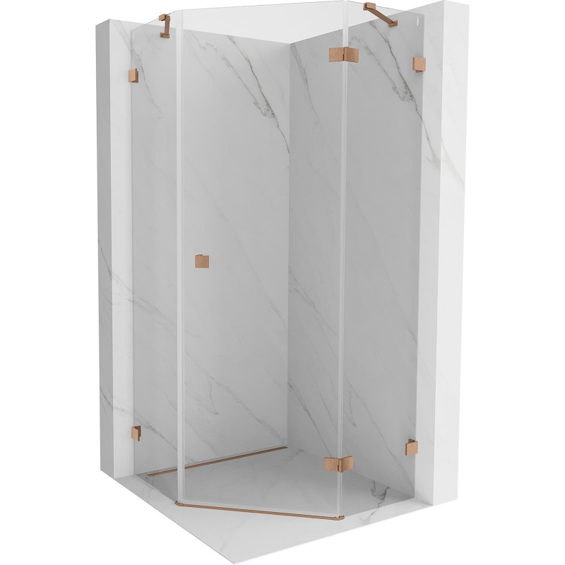 Mexen Lunar pentagonal right hinged shower cabin 90 x 90 cm, transparent, brushed copper - 831-090P-090L-65-00-P