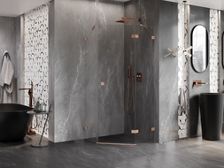Mexen Lunar pentagonal right hinged shower cabin 90 x 90 cm, transparent, brushed copper - 831-090P-090L-65-00-P