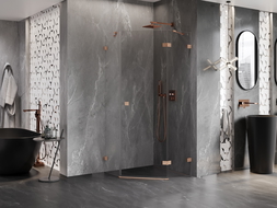 Mexen Lunar pentagonal right hinged shower enclosure 90 x 90 cm, transparent, brushed copper - 831-090P-090L-65-00-P