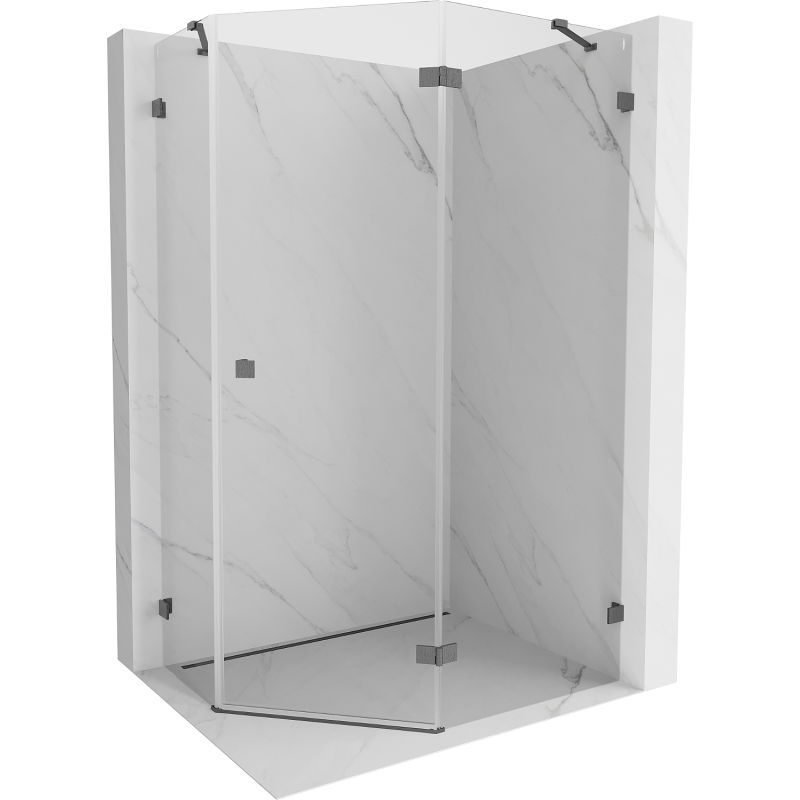 Mexen Lunar pentagonal right-tilt shower enclosure 90 x 80 cm, transparent, brushed gun gray - 831-090P-080L-66-00-P