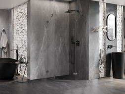 Mexen Lunar pentagonal right-hand hinged shower enclosure 90 x 90 cm, transparent, gun gray brushed - 831-090P-090L-66-00-P