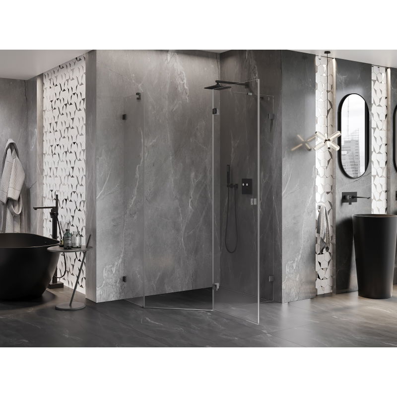 Mexen Lunar pentagonal hinged shower enclosure right 100 x 80 cm, transparent, brushed gun gray - 831-100P-080L-66-00-P