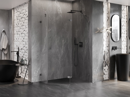 Mexen Lunar pentagon-shaped shower enclosure right swing 100 x 90 cm, transparent, gun gray brushed - 831-100P-090L-66-00-P