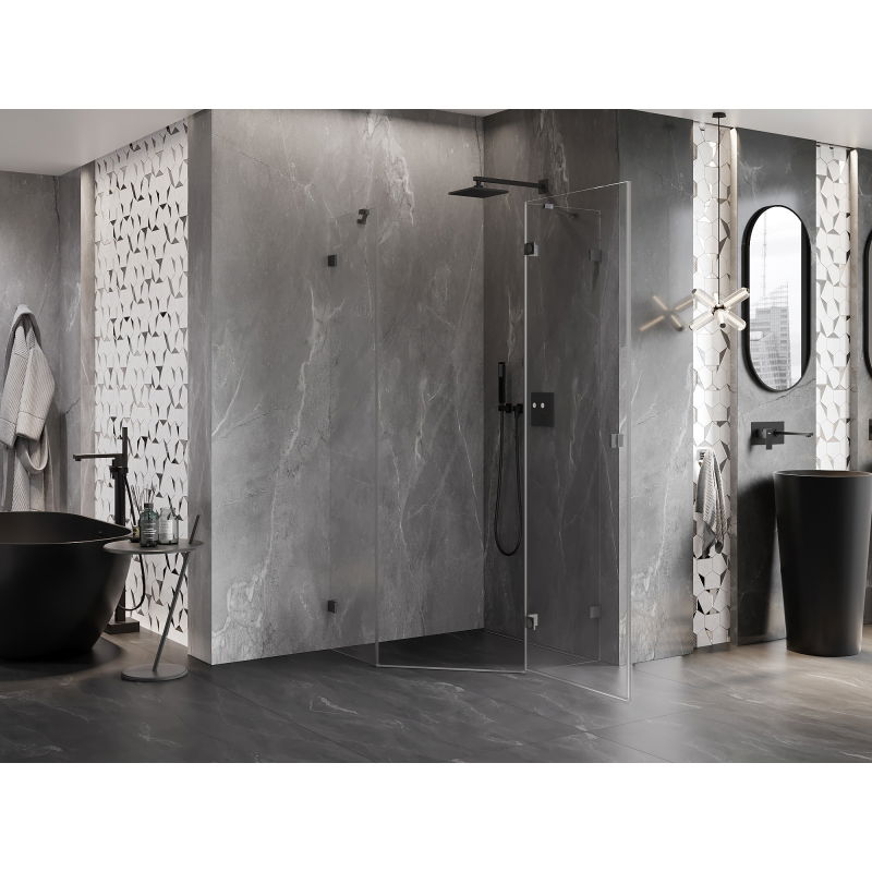 Mexen Lunar pentagonal right-hinged shower cabin 100 x 100 cm transparent, brushed gun gray - 831-100P-100L-66-00-P