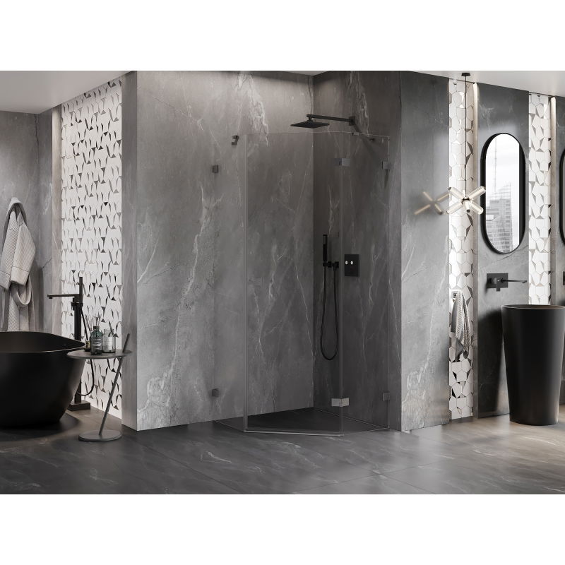Mexen Lunar pentagonal right-hinged shower cabin 100 x 100 cm transparent, brushed gun gray - 831-100P-100L-66-00-P