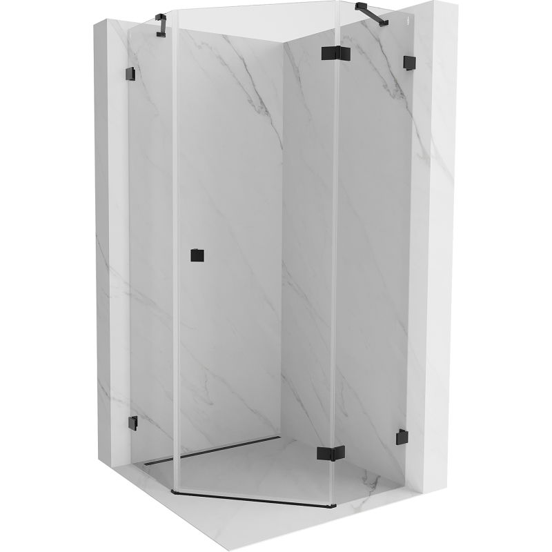 Mexen Lunar pentagonal right-side hinged shower enclosure 80 x 80 cm, transparent, black - 831-080P-080L-70-00-P
