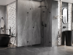 Mexen Lunar pentagonal right hinged shower enclosure 80 x 80 cm, transparent, black - 831-080P-080L-70-00-P