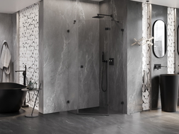 Mexen Lunar pentagonal right swing shower cabin 90 x 90 cm, transparent, black - 831-090P-090L-70-00-P