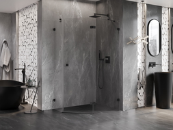 Mexen Lunar pentagonal right hinged shower cabin 100 x 90 cm, transparent, black - 831-100P-090L-70-00-P