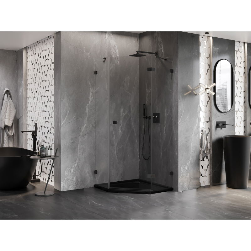 Mexen Lunar pentagonal right-hand hinged shower cabin 100 x 100 cm, transparent, black - 831-100P-100L-70-00-P