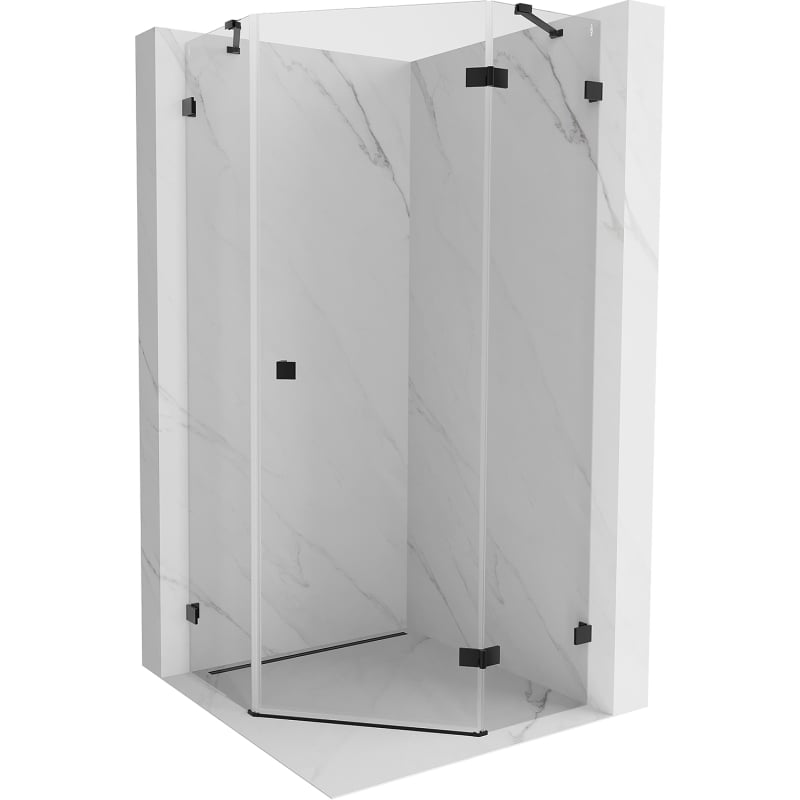 Mexen Lunar Pentagonal Right Swing Shower Enclosure 100 x 100 cm, Transparent, Black - 831-100P-100L-70-00-P