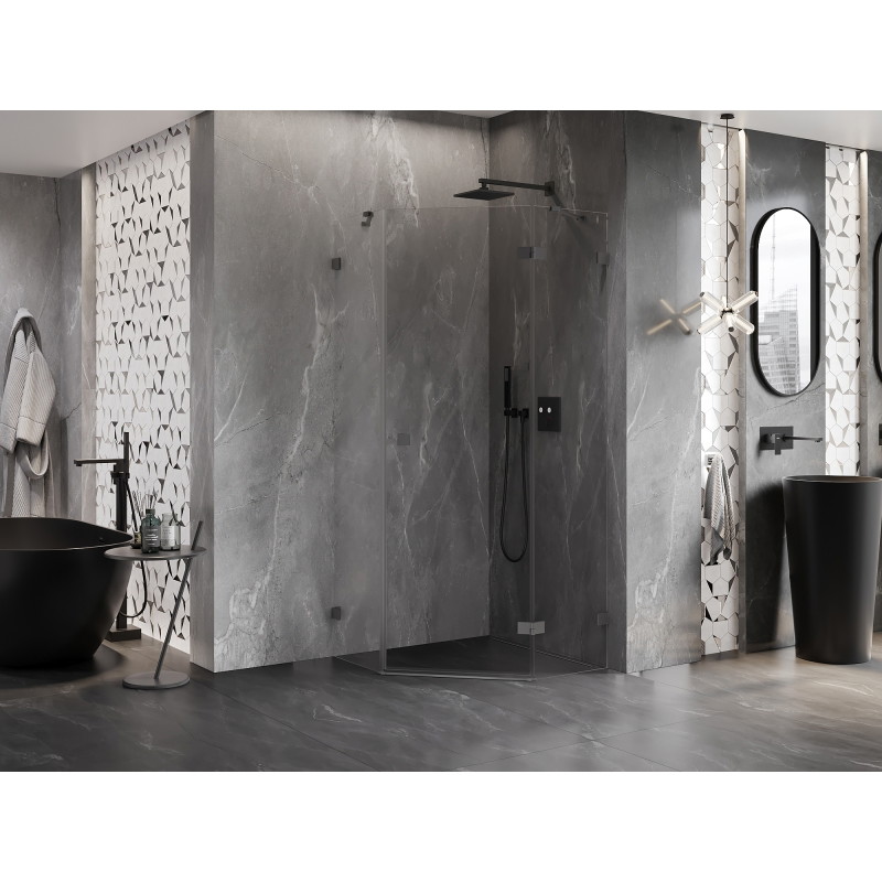 Mexen Lunar pentagonal hinged right shower cabin 100 x 100 cm, transparent, gun metal - 831-100P-100L-95-00-P