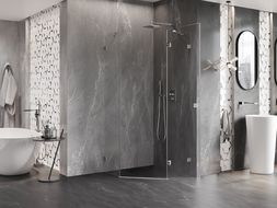 Mexen Lunar Pentagonal Shower Enclosure Right Hinged 80 x 80 cm, Transparent, Brushed Nickel - 831-080P-080L-97-00-P