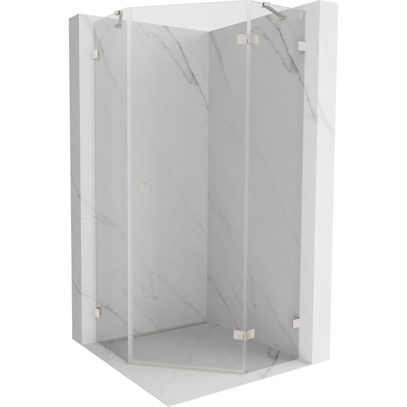 Mexen Lunar pentagonal right hinged shower enclosure 80 x 80 cm, transparent, brushed nickel - 831-080P-080L-97-00-P