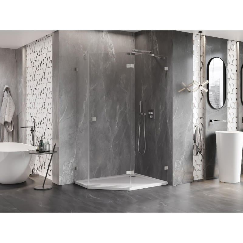 Mexen Lunar pentagonal right-hinged shower enclosure 100 x 80 cm, transparent, brushed nickel - 831-100P-080L-97-00-P