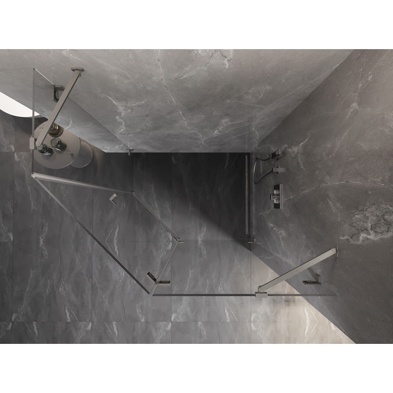 Mexen Lunar pentagonal right-hinged shower enclosure 100 x 80 cm, transparent, brushed nickel - 831-100P-080L-97-00-P