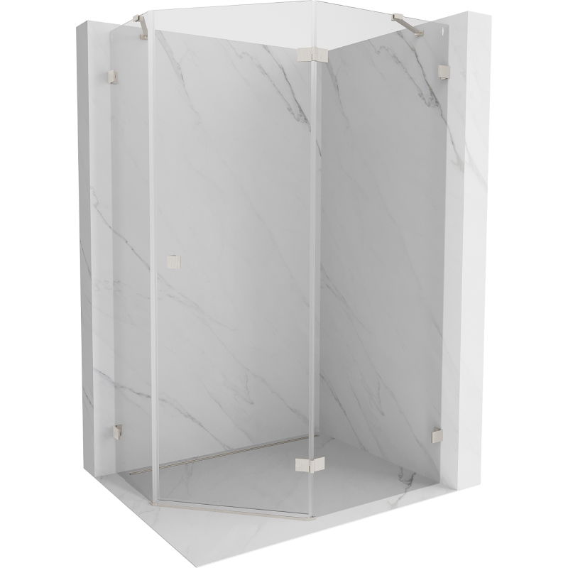 Mexen Lunar pentagonal right-hinged shower cabin 100 x 80 cm, transparent, brushed nickel - 831-100P-080L-97-00-P