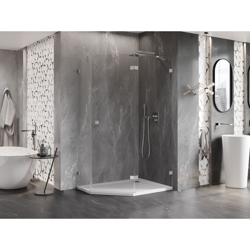 Mexen Lunar Pentagonal Right Hinged Shower Cabin 100 x 90 cm, Transparent, Brushed Nickel - 831-100P-090L-97-00-P
