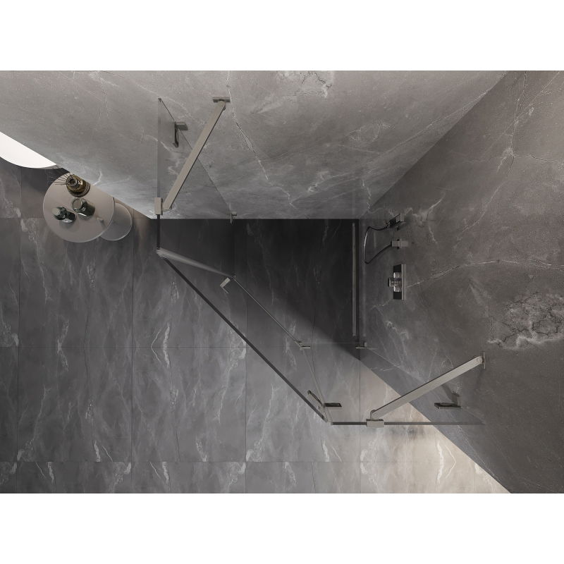 Mexen Lunar pentagonal right-hinged shower cabin 100 x 100 cm, transparent, brushed nickel - 831-100P-100L-97-00-P