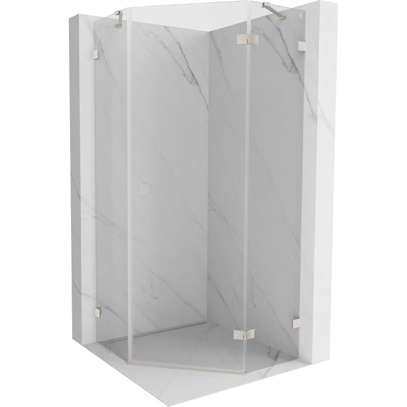 Mexen Lunar pentagonal right-hinged shower cabin 100 x 100 cm, transparent, brushed nickel - 831-100P-100L-97-00-P