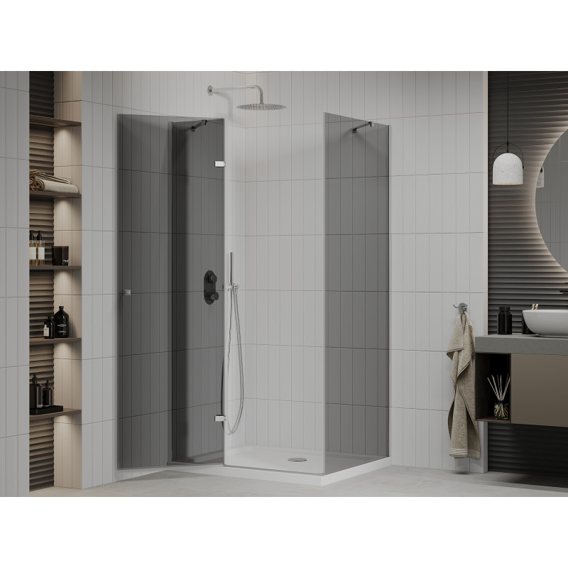 Mexen Roma hinged shower cabin 80 x 70 cm, graphite, chrome + Flat shower tray, white - 854-080-070-01-40-4010