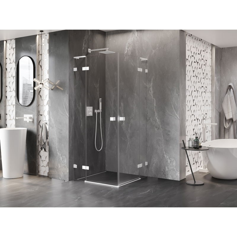 Mexen Lunar L Duo Swing Shower Enclosure 115 x 115 cm, Transparent, White - 834L-115L-115P-20-00