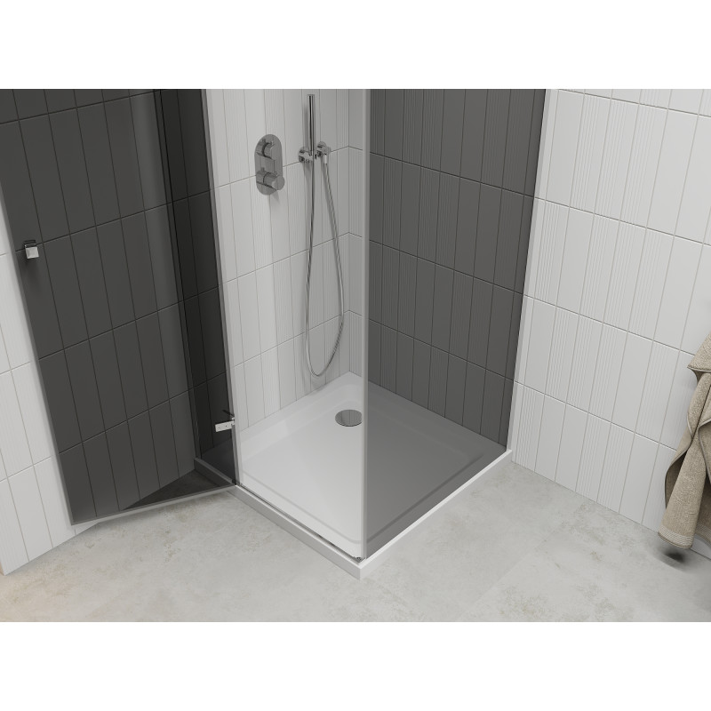 Mexen Roma 80 x 80 cm Hinged Shower Cabin, Graphite, Chrome + Flat White Shower Tray - 854-080-080-01-40-4010