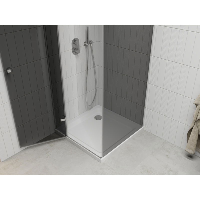 Mexen Roma 80 x 80 cm Hinged Shower Enclosure, Graphite, Chrome + Flat Tray, White - 854-080-080-01-40-4010