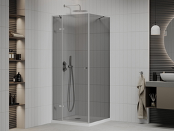Mexen Roma 80 x 80 cm Hinged Shower Enclosure, Graphite, Chrome + Flat Tray, White - 854-080-080-01-40-4010