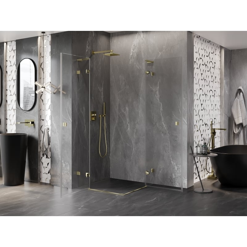 Mexen Lunar L Duo 90 x 90 cm Hinged Shower Cabin, Transparent, Gold - 834L-090L-090P-50-00