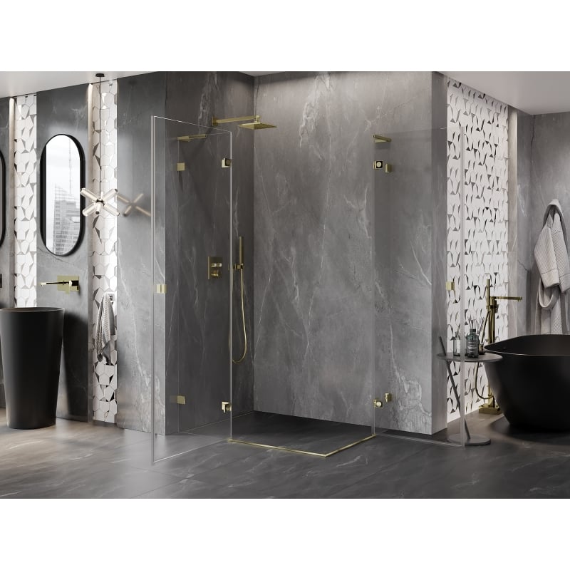 Mexen Lunar L Duo hinged shower enclosure left 100 x 75 cm, transparent, gold - 834L-100L-075P-50-00