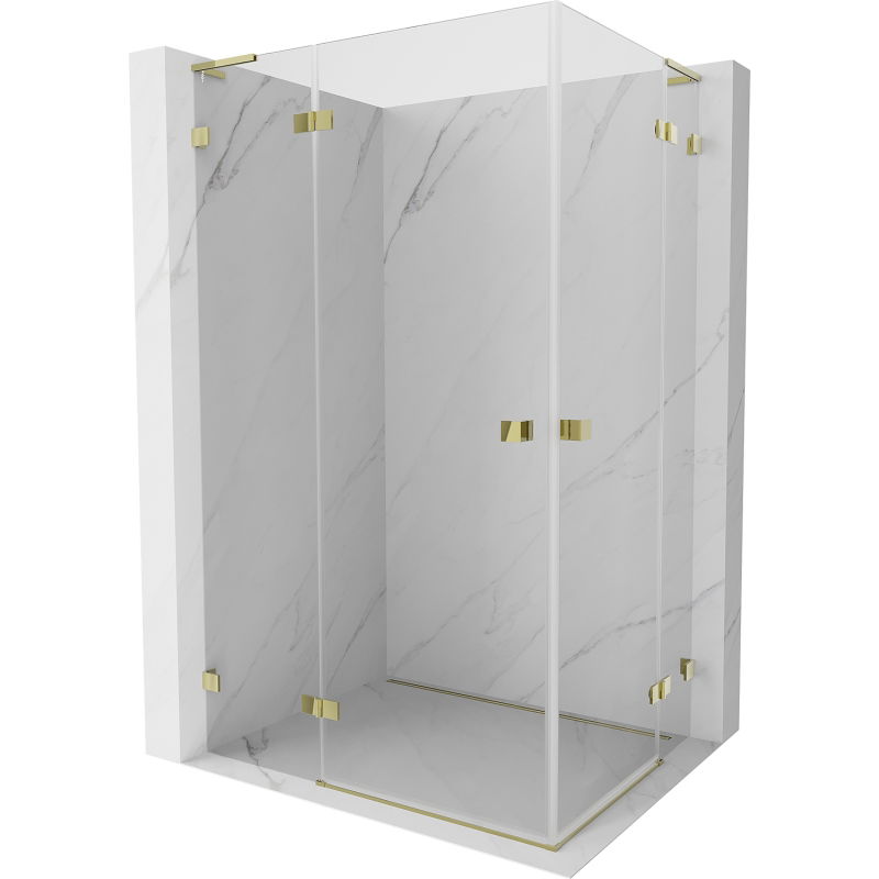 Mexen Lunar L Duo Left Hinged Shower Enclosure 100 x 80 cm, Transparent, Gold - 834L-100L-080P-50-00