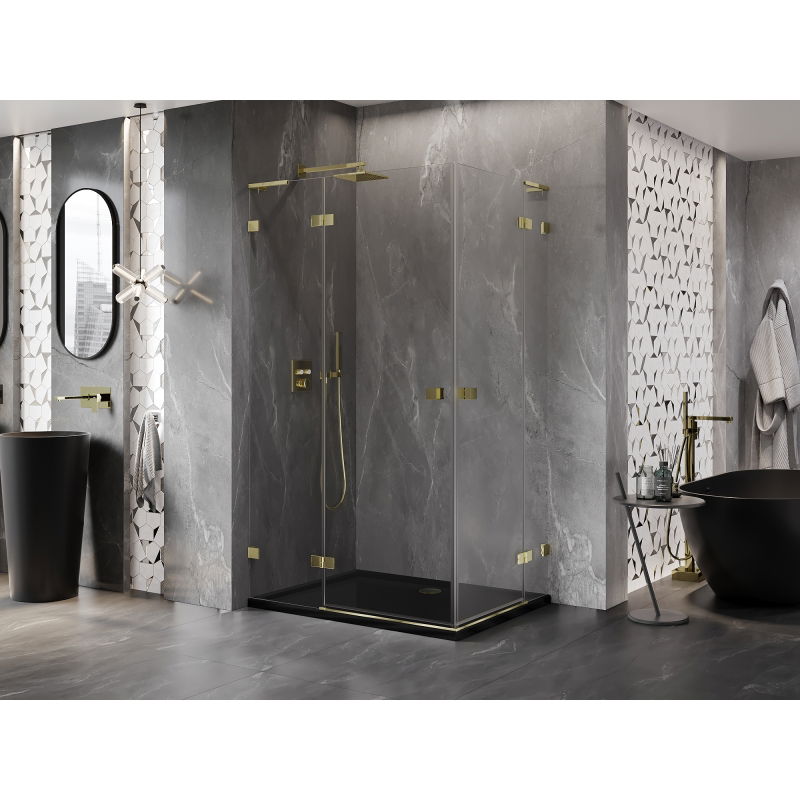 Mexen Lunar L Duo left hinged shower enclosure 100 x 95 cm, transparent, gold - 834L-100L-095P-50-00