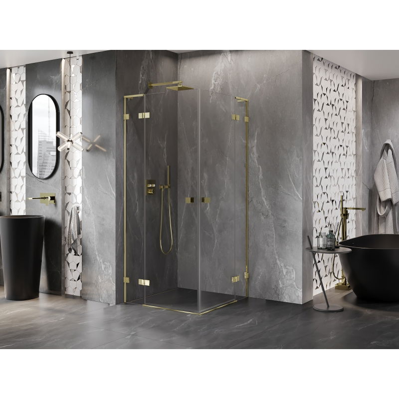 Mexen Lunar L Duo hinged shower cabin 100 x 100 cm, transparent, gold - 834L-100L-100P-50-00