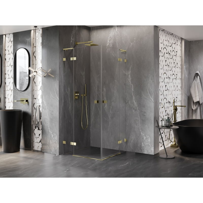 Mexen Lunar L Duo Hinged Shower Enclosure 110 x 110 cm, Transparent, Gold - 834L-110L-110P-50-00