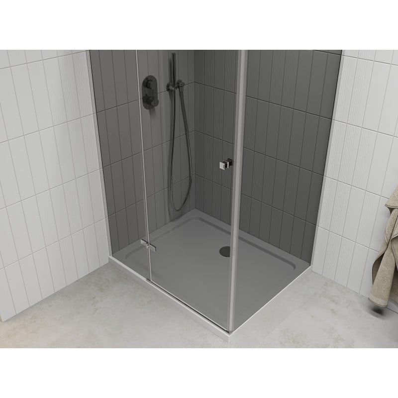 Mexen Roma swing shower cabin 80 x 110 cm, graphite, chrome + Flat shower tray, white - 854-080-110-01-40-4010