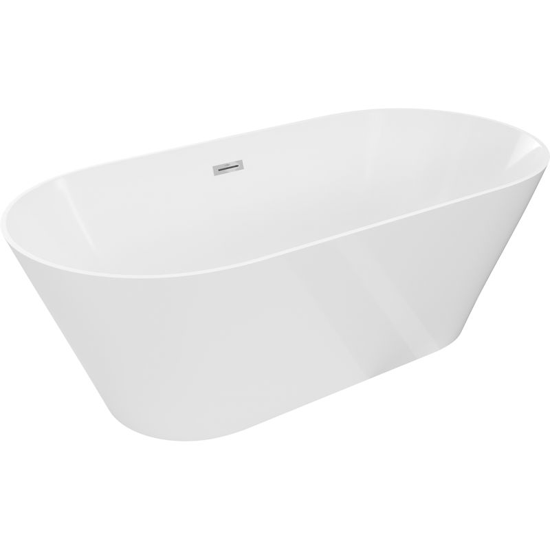 Mexen Luna Slim 170 x 75 cm Freestanding Bath, White, Chrome Overflow - 52041707500-01
