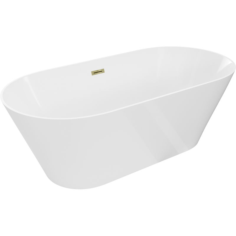 Mexen Luna Slim 170 x 75 cm Freestanding Bath, White, Gold Overflow - 52041707500-50
